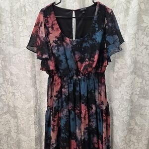 Torrid Tie-Dye Midi Dress in Black, Pink, and Blue